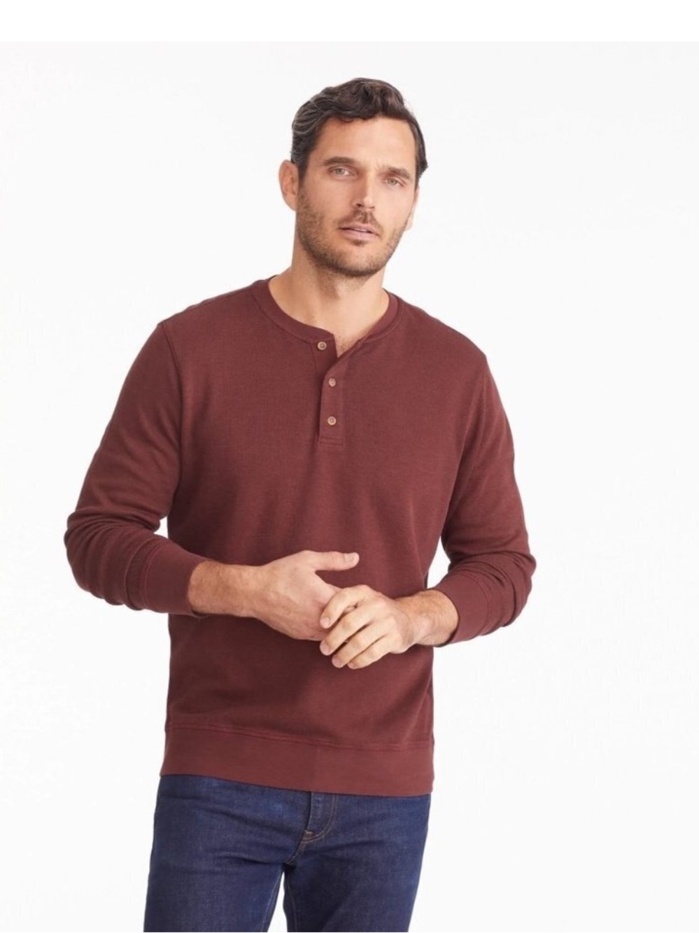 UntuckIt Veneroso Heavyweight Henley Brown Chestnut Size Large